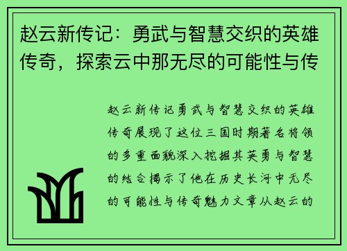 赵云新传记：勇武与智慧交织的英雄传奇，探索云中那无尽的可能性与传奇魅力