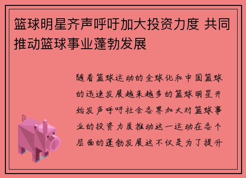 篮球明星齐声呼吁加大投资力度 共同推动篮球事业蓬勃发展